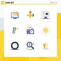 Modern Set of 9 Flat Colors and symbols such as love weather drawing thermometer graduation Editable Vector Design Elements