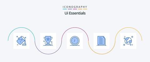 Ui Essentials Blue 5 Icon Pack Including documents. copy. prize. timer. clock vector