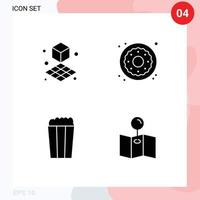 4 User Interface Solid Glyph Pack of modern Signs and Symbols of cube food dessert sweets pin Editable Vector Design Elements