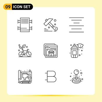 Group of 9 Modern Outlines Set for shopping online text browser plant Editable Vector Design Elements