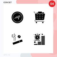 Mobile Interface Solid Glyph Set of 4 Pictograms of heart clock checkout smoke finance Editable Vector Design Elements