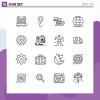 Group of 16 Outlines Signs and Symbols for gear security console internet play Editable Vector Design Elements