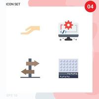 Set of 4 Vector Flat Icons on Grid for alms journey computer gear dessert Editable Vector Design Elements