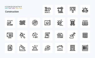 paquete de iconos de 25 líneas de construcción vector