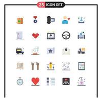 Flat Color Pack of 25 Universal Symbols of down download position heart favorite Editable Vector Design Elements