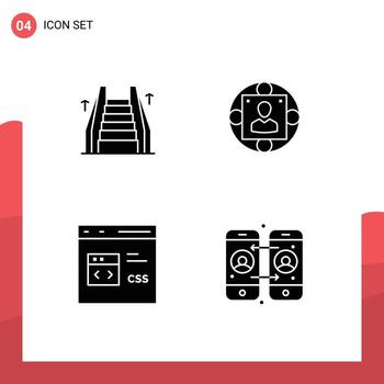 Editable Vector Line Pack of 4 Simple Solid Glyphs of stair code ladder manager css Editable Vector Design Elements