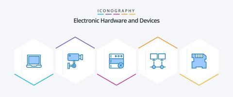 Devices 25 Blue icon pack including memory. server. database. network. connection vector