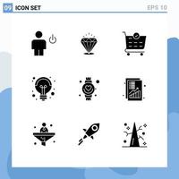 9 Creative Icons Modern Signs and Symbols of hand idea stone light electricity Editable Vector Design Elements