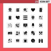 Pack of 25 Modern Solid Glyphs Signs and Symbols for Web Print Media such as like instagram writing love recruitment Editable Vector Design Elements