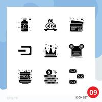 9 Universal Solid Glyphs Set for Web and Mobile Applications crown crypto spa coin payment Editable Vector Design Elements