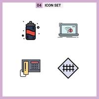 Mobile Interface Filledline Flat Color Set of 4 Pictograms of drink phone connection lost hardware Editable Vector Design Elements