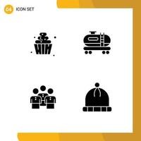 Group of 4 Modern Solid Glyphs Set for dessert group sweets pollution protection Editable Vector Design Elements