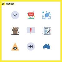 Pictogram Set of 9 Simple Flat Colors of creative chat water drop alert castle Editable Vector Design Elements