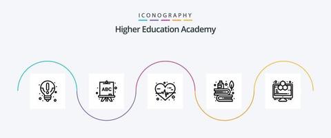 paquete de íconos de la línea 5 de la academia que incluye ciencias de la computación. analítica. ritmo cardiaco. tinta. pluma vector