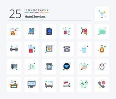 servicios de hotel paquete de iconos de 25 colores planos que incluye el sueño. llave. boleto. hotel. vino vector