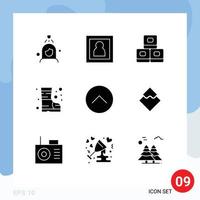 Modern Set of 9 Solid Glyphs Pictograph of multimedia media food up fire Editable Vector Design Elements