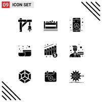 Pack of 9 creative Solid Glyphs of anchor chart gps medical kitchen Editable Vector Design Elements