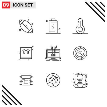 9 Universal Outlines Set for Web and Mobile Applications analytical shopping energy package box Editable Vector Design Elements