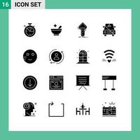 Solid Glyph Pack of 16 Universal Symbols of embarrassed off lab no car Editable Vector Design Elements