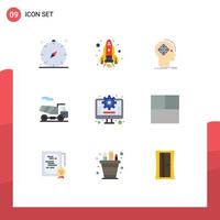 Pack of 9 Modern Flat Colors Signs and Symbols for Web Print Media such as management transport advanced quad mind Editable Vector Design Elements