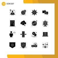 Pack of 16 Modern Solid Glyphs Signs and Symbols for Web Print Media such as door mail international chat optimization Editable Vector Design Elements