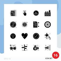 User Interface Pack of 16 Basic Solid Glyphs of yin yang factory touch construction eletrical Editable Vector Design Elements