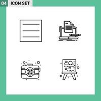 Pack of 4 Modern Filledline Flat Colors Signs and Symbols for Web Print Media such as hamburger photography coding paper canvas Editable Vector Design Elements