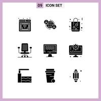 Modern Set of 9 Solid Glyphs and symbols such as streaming work global office shopping Editable Vector Design Elements