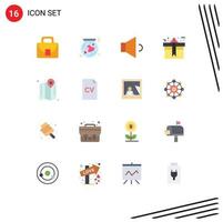 Modern Set of 16 Flat Colors Pictograph of bag box global heart speaker Editable Pack of Creative Vector Design Elements