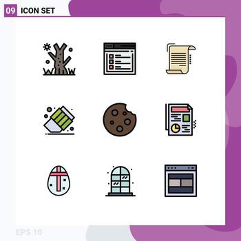 Pictogram Set of 9 Simple Filledline Flat Colors of cookie erase document education guidelines Editable Vector Design Elements
