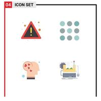 4 Thematic Vector Flat Icons and Editable Symbols of alert intelligence sign dots type writer Editable Vector Design Elements