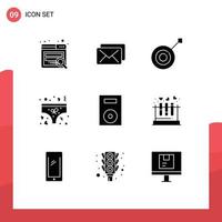 Pack of 9 creative Solid Glyphs of technology electronics sport devices underpants Editable Vector Design Elements