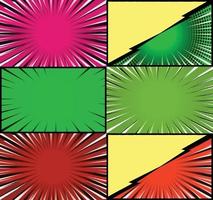 Comic book colorful frames background with halftone rays radial and dotted effects pop art style vector