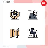 paquete de 4 modernos signos y símbolos de colores planos de línea de relleno para medios de impresión web, como elementos de diseño de vectores editables de batería de logro de equipos de administración de empresas