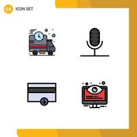 Pack of 4 creative Filledline Flat Colors of fast finance truck mic payment Editable Vector Design Elements