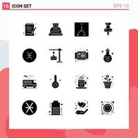 Modern Set of 16 Solid Glyphs Pictograph of crane symbols space symbolism pisces Editable Vector Design Elements