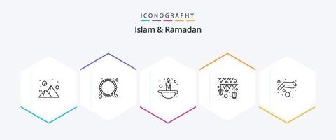 Islam And Ramadan 25 Line icon pack including charity. religion. candle. mubarak. islam vector