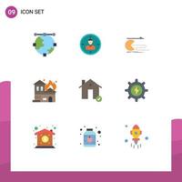 User Interface Pack of 9 Basic Flat Colors of architecture gaming hunting game character Editable Vector Design Elements