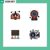 Modern Set of 4 Filledline Flat Colors Pictograph of lungs business geo time efforts Editable Vector Design Elements