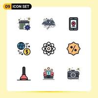 Set of 9 Modern UI Icons Symbols Signs for atom money crack global currency Editable Vector Design Elements