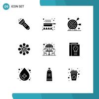 9 Universal Solid Glyphs Set for Web and Mobile Applications chair festival achievement celebrate objective Editable Vector Design Elements