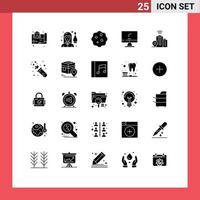 25 User Interface Solid Glyph Pack of modern Signs and Symbols of pc device person monitor zoom Editable Vector Design Elements