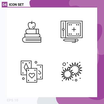 paquete de línea de 4 símbolos universales de elementos de diseño vectorial editables mágicos de desarrollo científico de tarjetas de apple vector