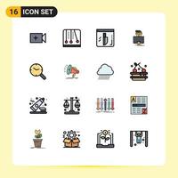 Pictogram Set of 16 Simple Flat Color Filled Lines of watch search investigation programmer user Editable Creative Vector Design Elements
