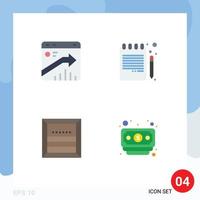 4 Universal Flat Icons Set for Web and Mobile Applications arrow box report book pencil commerce Editable Vector Design Elements