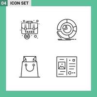Group of 4 Modern Filledline Flat Colors Set for accounting pie chart briefcase analytics shop Editable Vector Design Elements