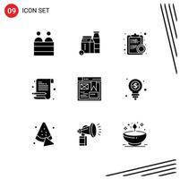 Solid Glyph Pack of 9 Universal Symbols of web scratch pad clock notepad letter Editable Vector Design Elements