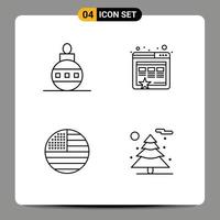 Mobile Interface Line Set of 4 Pictograms of christmas thanksgiving holiday marketing nature Editable Vector Design Elements