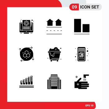 Editable Vector Line Pack of 9 Simple Solid Glyphs of trash modeling tool residences modeling application computer graphics Editable Vector Design Elements