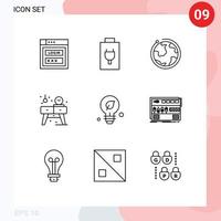 Pack of 9 Modern Outlines Signs and Symbols for Web Print Media such as green ecology world watch living Editable Vector Design Elements